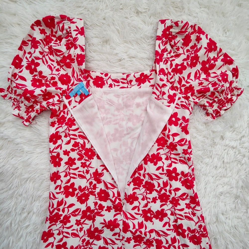 Draper James RSVP Pink Floral Puff Sleeve Linen Blend Mini Dress Square Neck Sm - Picture 5 of 10